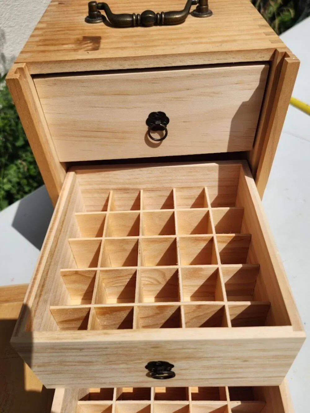 3 Drawer Essential Oil Organizer and Wooden Storage Chest Wellness 75 Bottle Cap